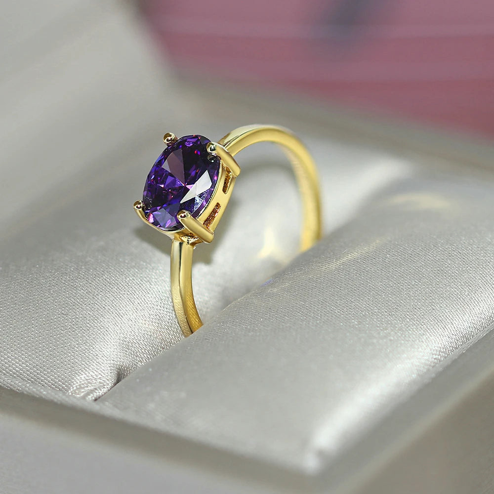 Wedding Rings For Women Simple Multicolor Oval Zircon Light Gold Color Wholesale Bride Jewelry Friendship Gift R865