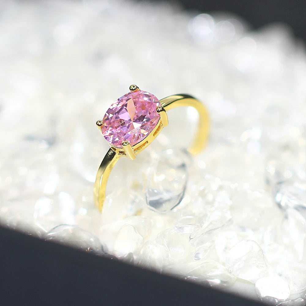 Wedding Rings For Women Simple Multicolor Oval Zircon Light Gold Color Wholesale Bride Jewelry Friendship Gift R865