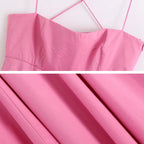 Sexy Women sleeveless Maxi Dress Pink  Summer Fashion Pleated Spaghetti Strap dresses High waist Vestidos Beach INKEO 9D156