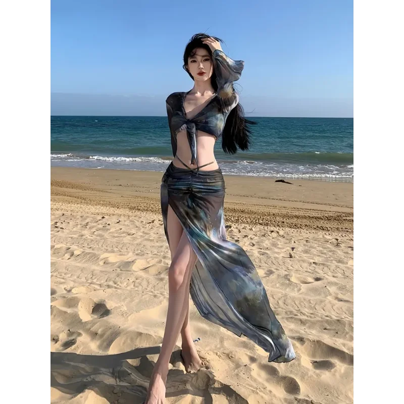 Bikini Swimsuit Women's New Split Four-piece Long Skirt Sexy Slimming Hot Spring Vacation