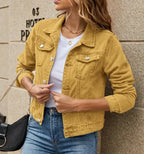 Women's Denim Jacket New Lapel Solid Button Down Chest Pocket Spring Autumn Streetwear Casual Jean Jacke Coat Woman Outerwear