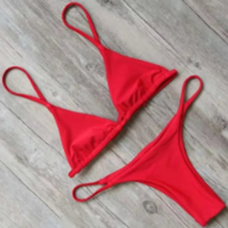 Bikini Women's Simple Solid Color Swimsuit Comfortable Fabric Sexy Backless Sports Swimming Fashion Clothing