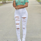 New Designer Denim Women 2025 High Waist Ripped Jeans for Women Skinny Black White Jeans Woman Elastic Slim Jean Female Femme