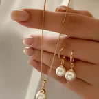 Fashion Pearl Jewelry Set For Women Dangle Earrings Pendant Necklace Simple Dainty Daily Wear Outfit  Party Accessories