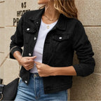 Women's Denim Jacket New Lapel Solid Button Down Chest Pocket Spring Autumn Streetwear Casual Jean Jacke Coat Woman Outerwear