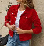 Women's Denim Jacket New Lapel Solid Button Down Chest Pocket Spring Autumn Streetwear Casual Jean Jacke Coat Woman Outerwear