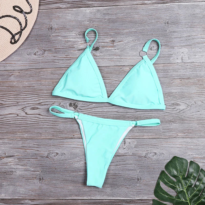 Bikini 2022 New Summer Solid Bikini Set Low Waist Swimwear Women Brazilian Bathing Suit Sexy Swimsuit Female Brazilian Biquini