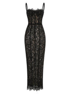 Black Lace Patwork Sleeveless Maxi Dress for Women 2025 Summer Sexy Bodycon Party Dresses Fashion Summer Celebrity Club Wear
