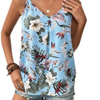 Summer Elegant Camis For Women Fashion Casual Loose New Floral Printing V Neck Sexy Tank Tops Female's Clothing Sleeveless 2024