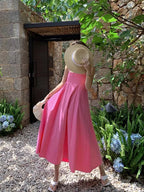 Sexy Women sleeveless Maxi Dress Pink  Summer Fashion Pleated Spaghetti Strap dresses High waist Vestidos Beach INKEO 9D156