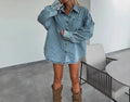 2025 Women's New Denim Asymmetrical Midi Two-Piece Pant Skirt Set