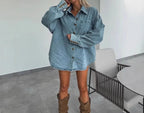 2025 Women's New Denim Asymmetrical Midi Two-Piece Pant Skirt Set