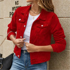 Women's Denim Jacket New Lapel Solid Button Down Chest Pocket Spring Autumn Streetwear Casual Jean Jacke Coat Woman Outerwear