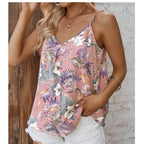 Summer Elegant Camis For Women Fashion Casual Loose New Floral Printing V Neck Sexy Tank Tops Female's Clothing Sleeveless 2024